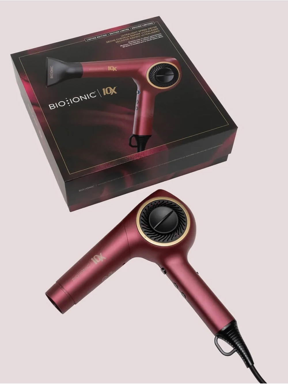 NIB Bio Ionic Velvet Rouge 10X™ UltraLight Speed Dryer Limited Edition
